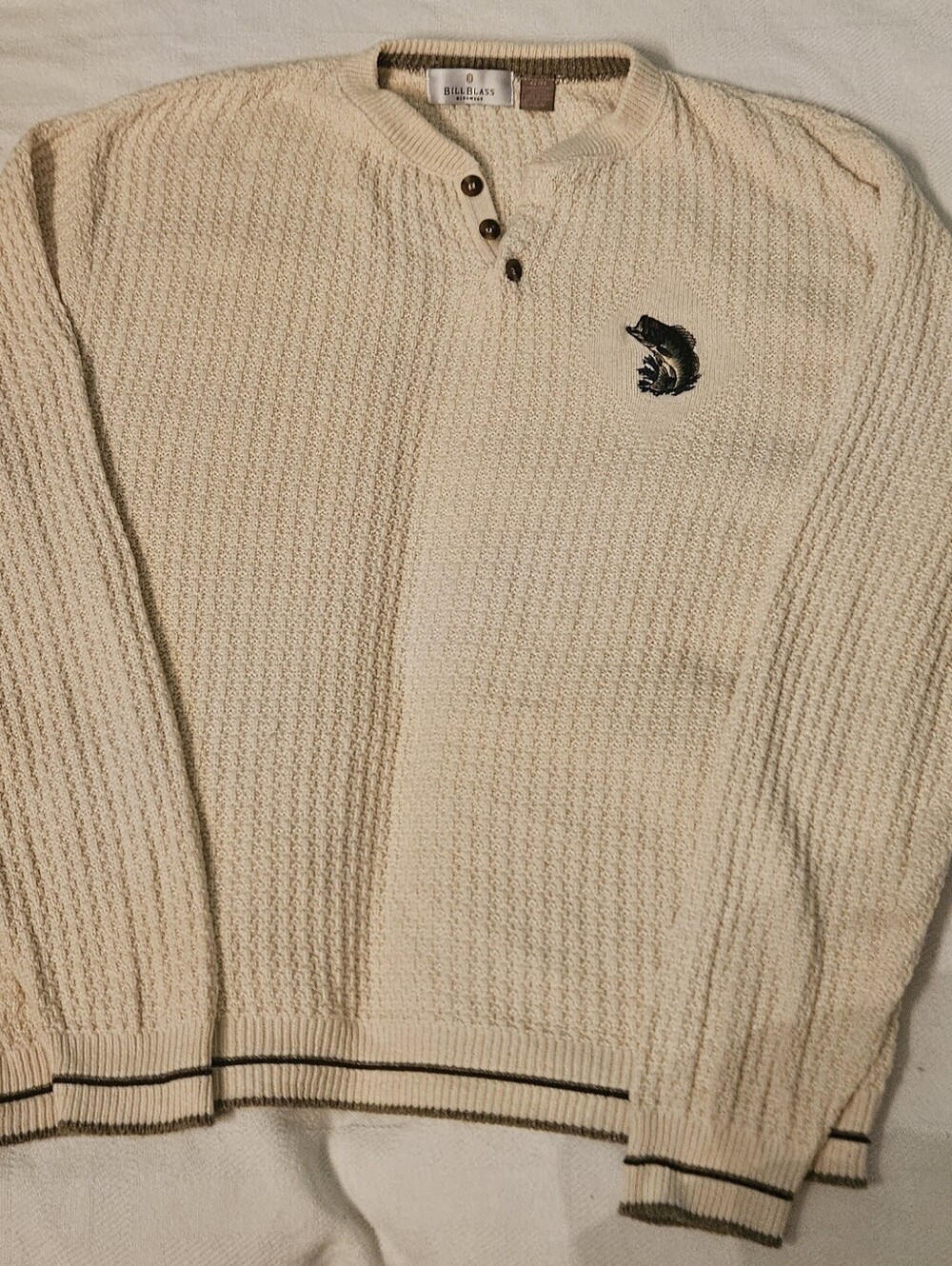 Mens XL Bill Blass Embroidered Fish Cotton Knit 90'S USA